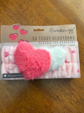 The CRÈME Shop Pink Plush 3D Teddy Spa Headband - Heart Design. NEW IN BOX